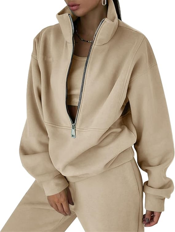 Half zip comfortable 2 piece sweat shirt & pants joggers set