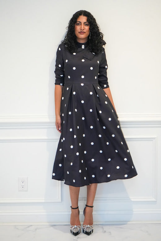 Polka dot dress - 3/4 sleeve dress with A-line cut.