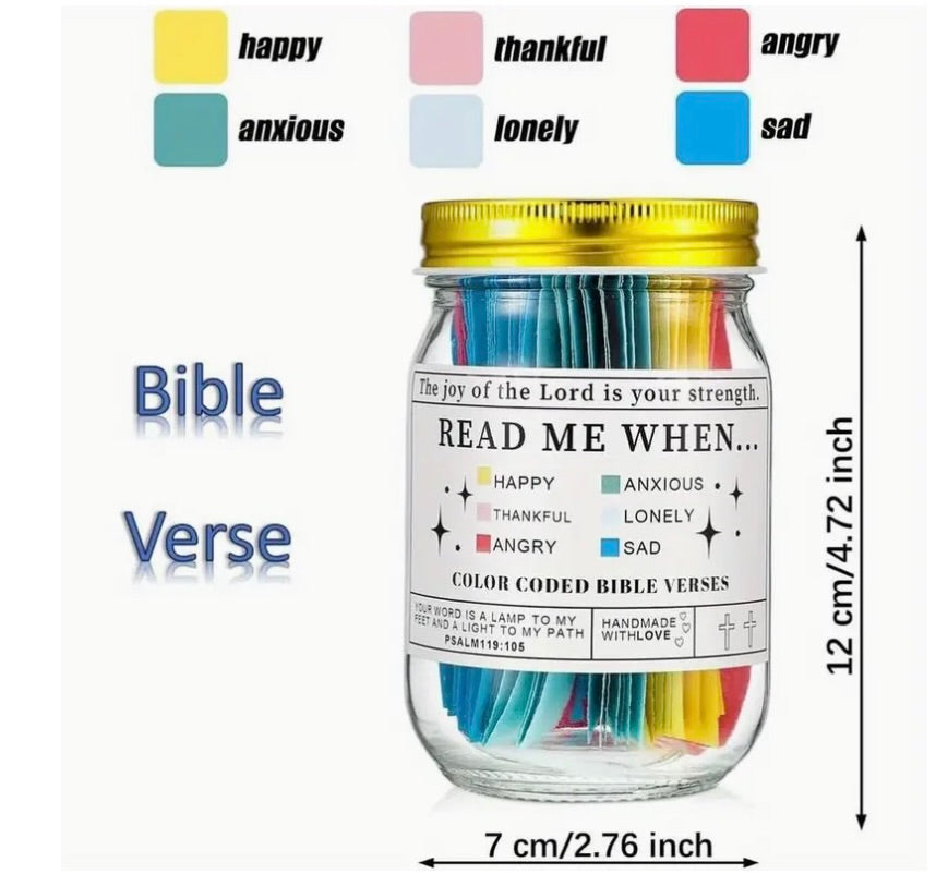 Religious Scripture Colorful Cards in Jar, Bible Verses for Emotions and Feelings, Encouragement Christian Gift for Women and Men