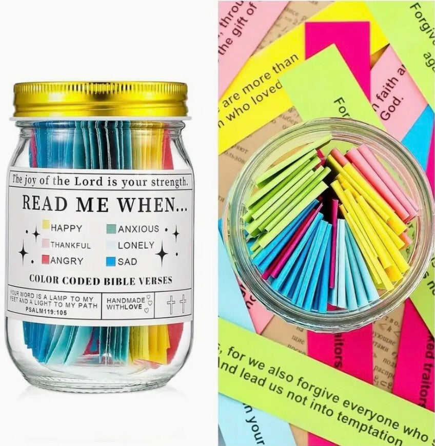 Religious Scripture Colorful Cards in Jar, Bible Verses for Emotions and Feelings, Encouragement Christian Gift for Women and Men