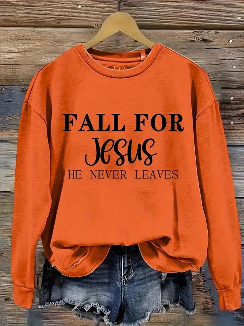 The Fall For Jesus Letter Print Sweatshirt, Casual Long Sleeve Crew Neck Sweatshirt