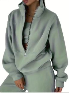 Half zip comfortable 2 piece sweat shirt & pants joggers set