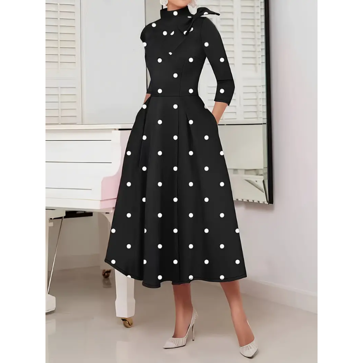 Polka dot dress - 3/4 sleeve dress with A-line cut.